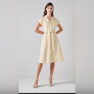 LK Bennett Ivy Cotton Utility Shirt Dress Neutral Belted Midi NWOT